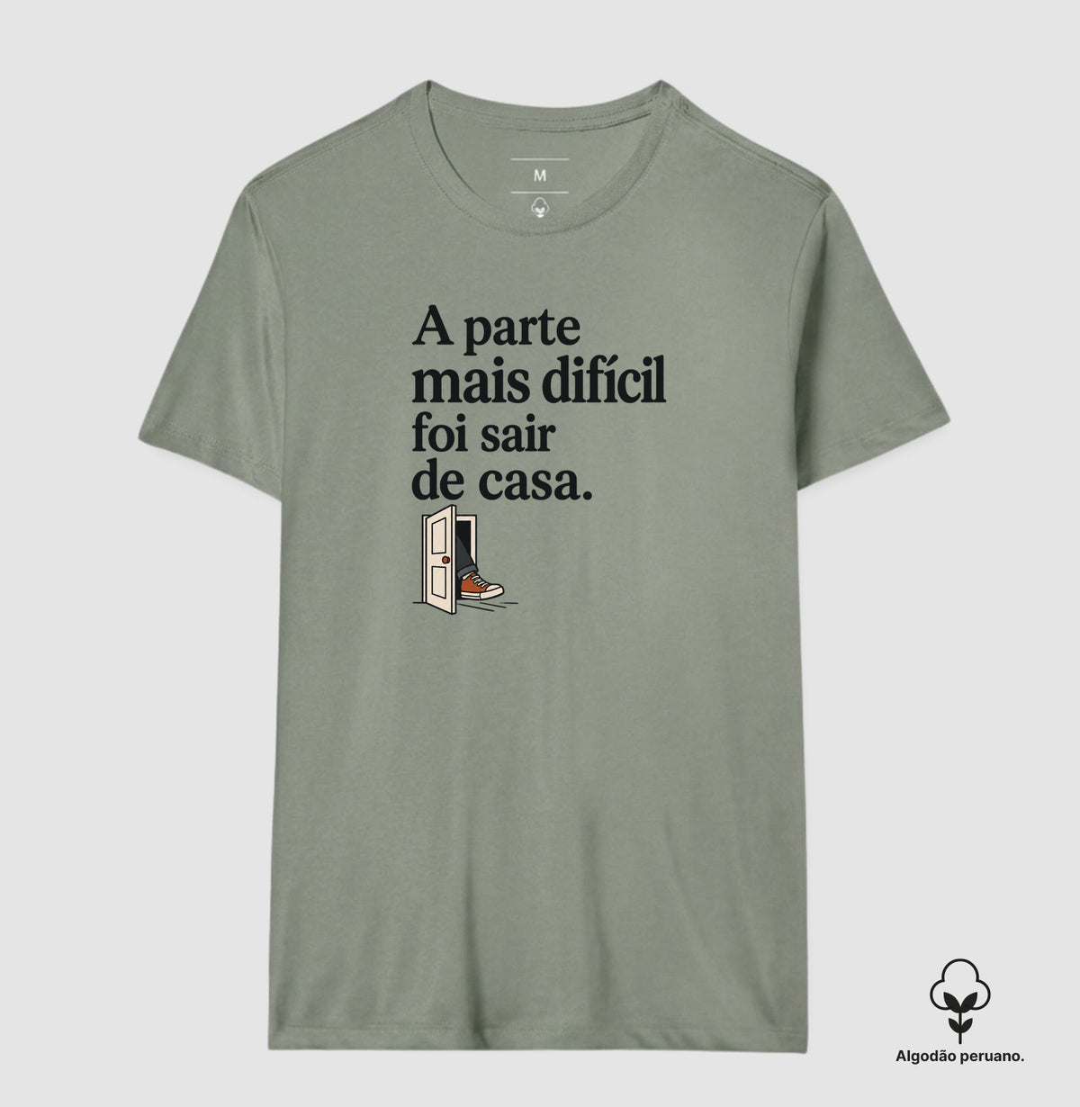 Camiseta Algodão Peruano - Coragem de Ir, Masculino, Verde Oliva