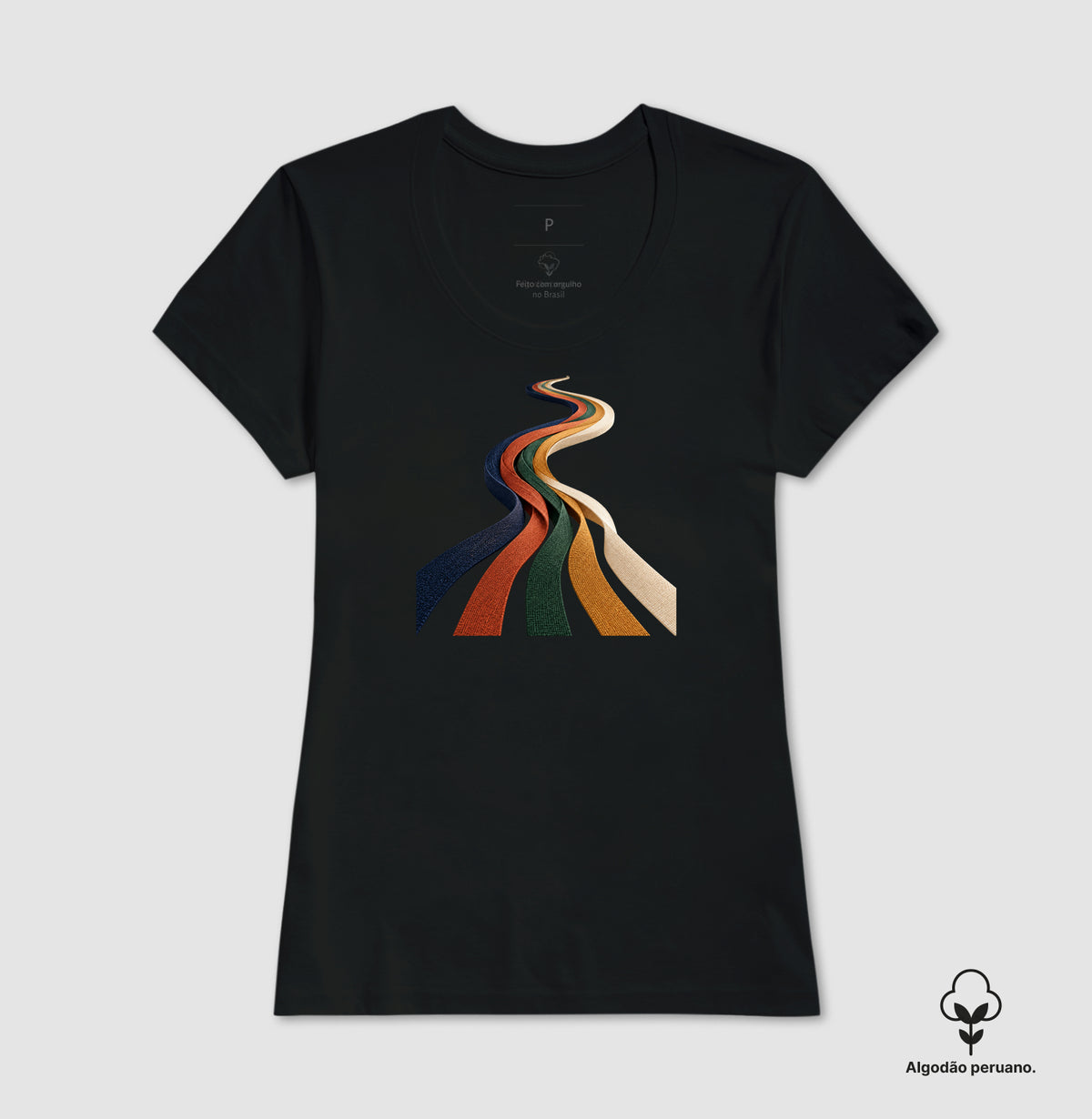 Camiseta Algodão Peruano - Quilômetros Compartilhados, Feminino, Preta