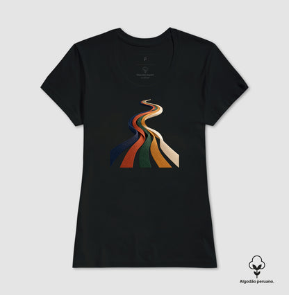Camiseta Algodão Peruano - Quilômetros Compartilhados, Feminino, Preta