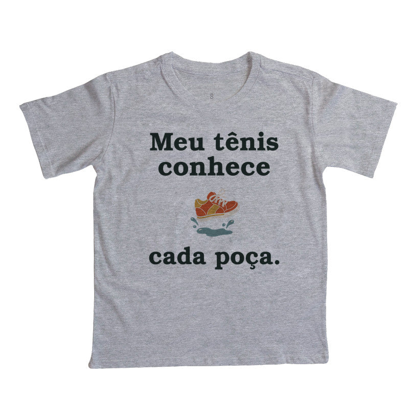 Camiseta Infantil - Conhecedor de Poças, Cinza