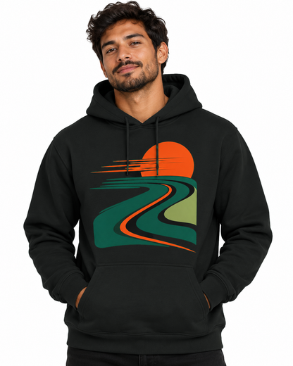 Hoodie Moletom Pulso do Percurso — modelo em ambiente, preto