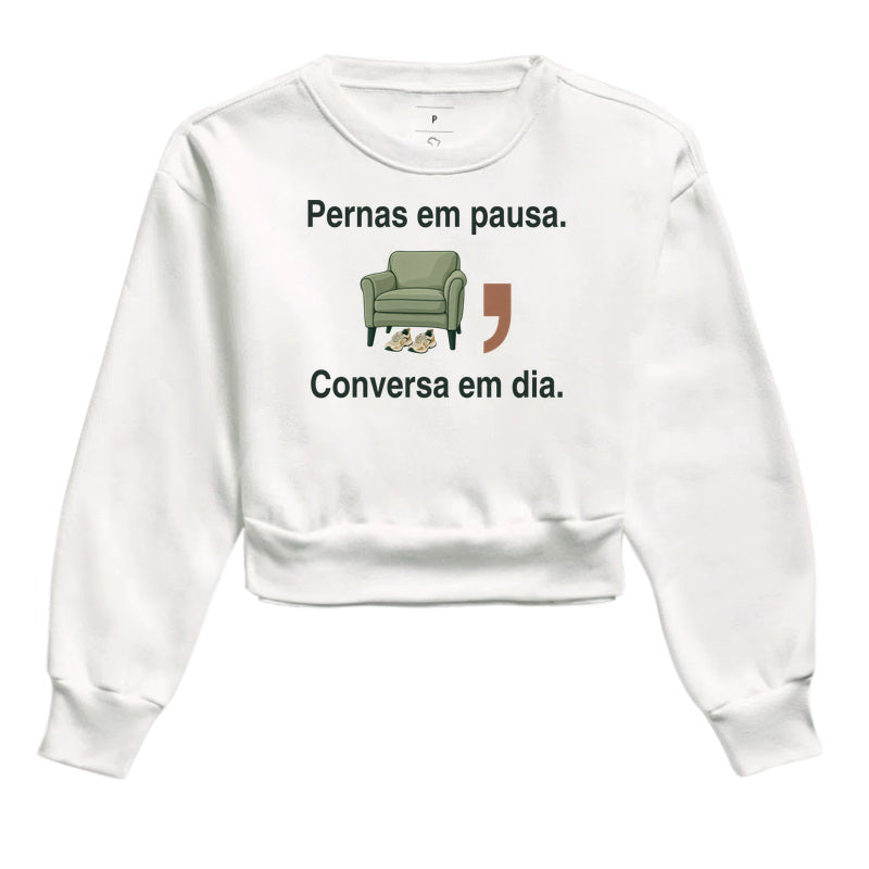 Moletom Cropped - Pernas em Pausa, Branca