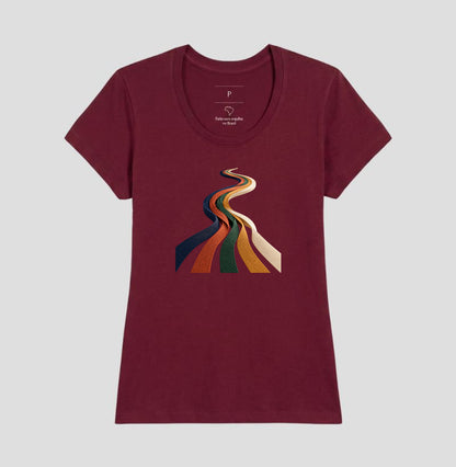 Camiseta Unissex - Quilômetros Compartilhados, Feminino, Bordeaux