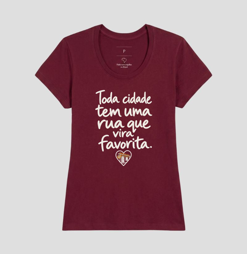 Camiseta Unissex - Rua Favorita, Feminino, Bordeaux
