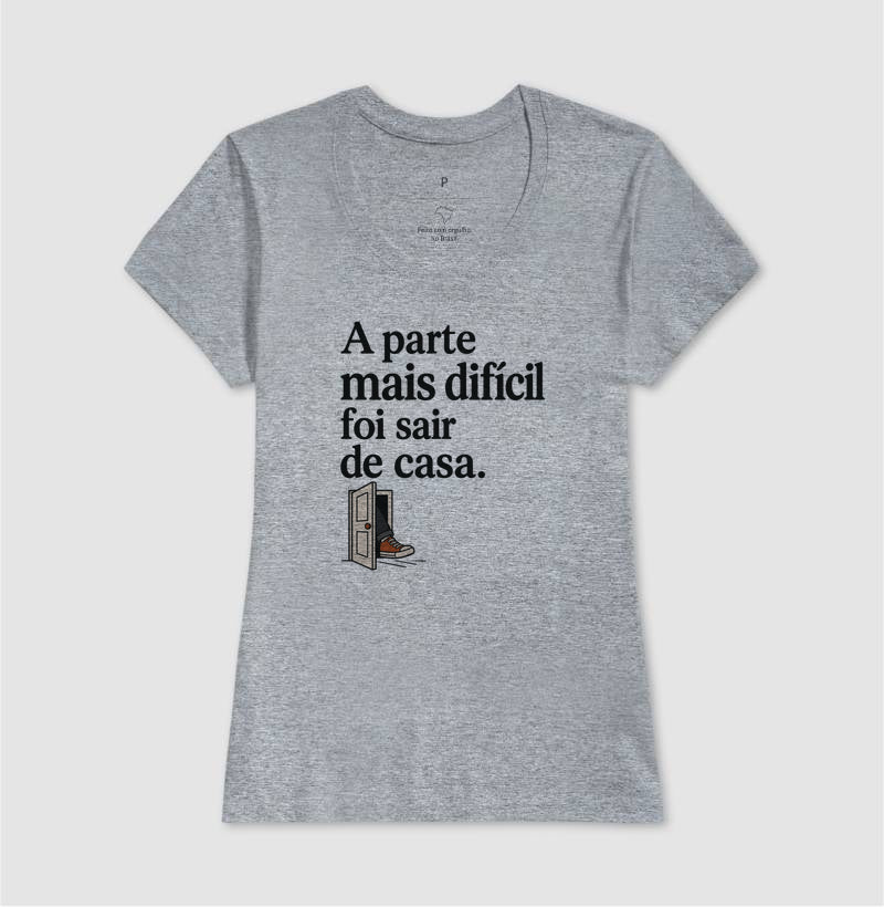 Camiseta Unissex - Coragem de Ir, Feminino, Cinza