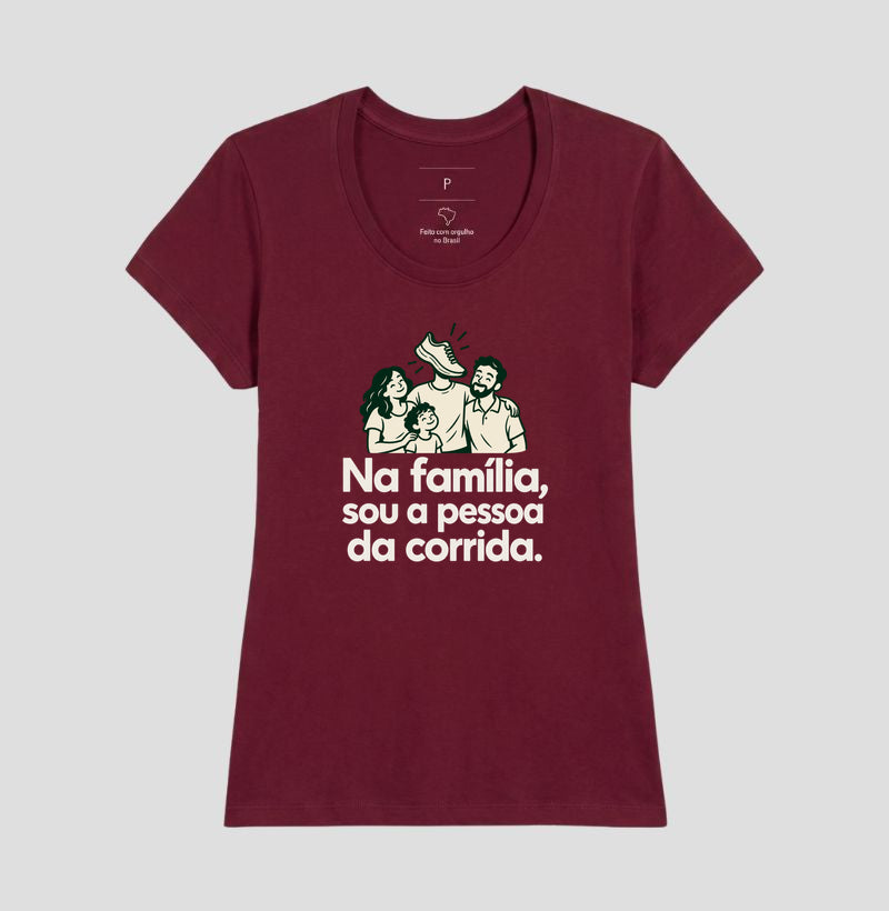 Camiseta Unissex - Sobrenome Corrida, Feminino, Bordeaux