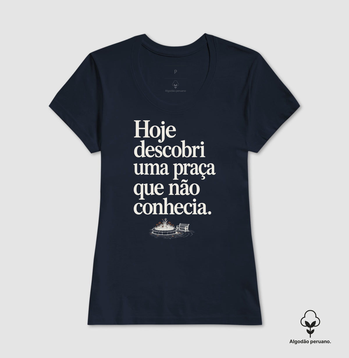 Camiseta Algodão Peruano - Praça Descoberta, Feminino, Marinho