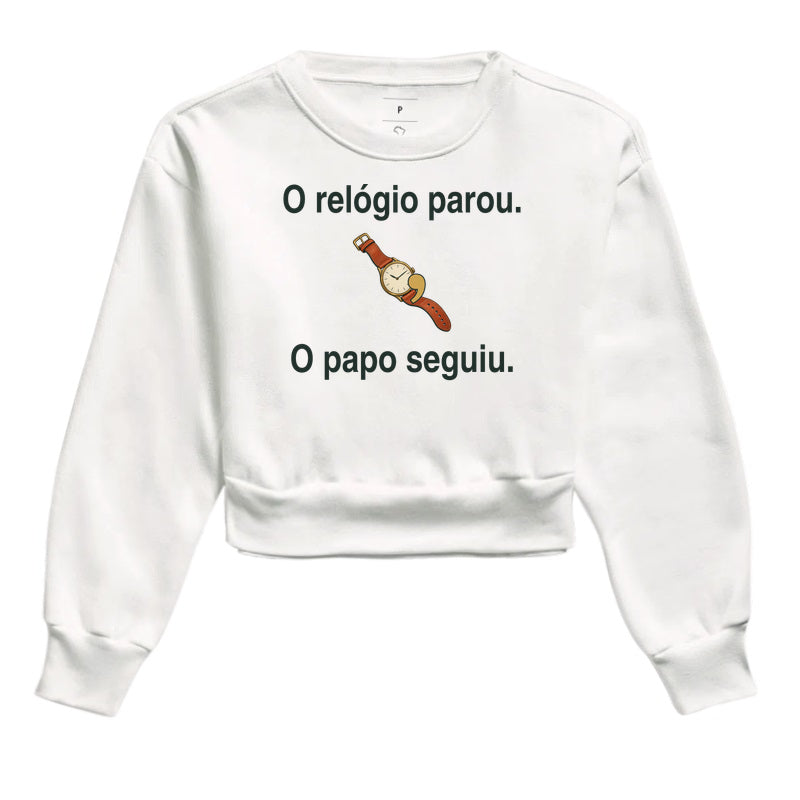 Moletom Cropped - Relógio e Papo, Branca