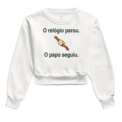 Moletom Cropped - Relógio e Papo, Branca