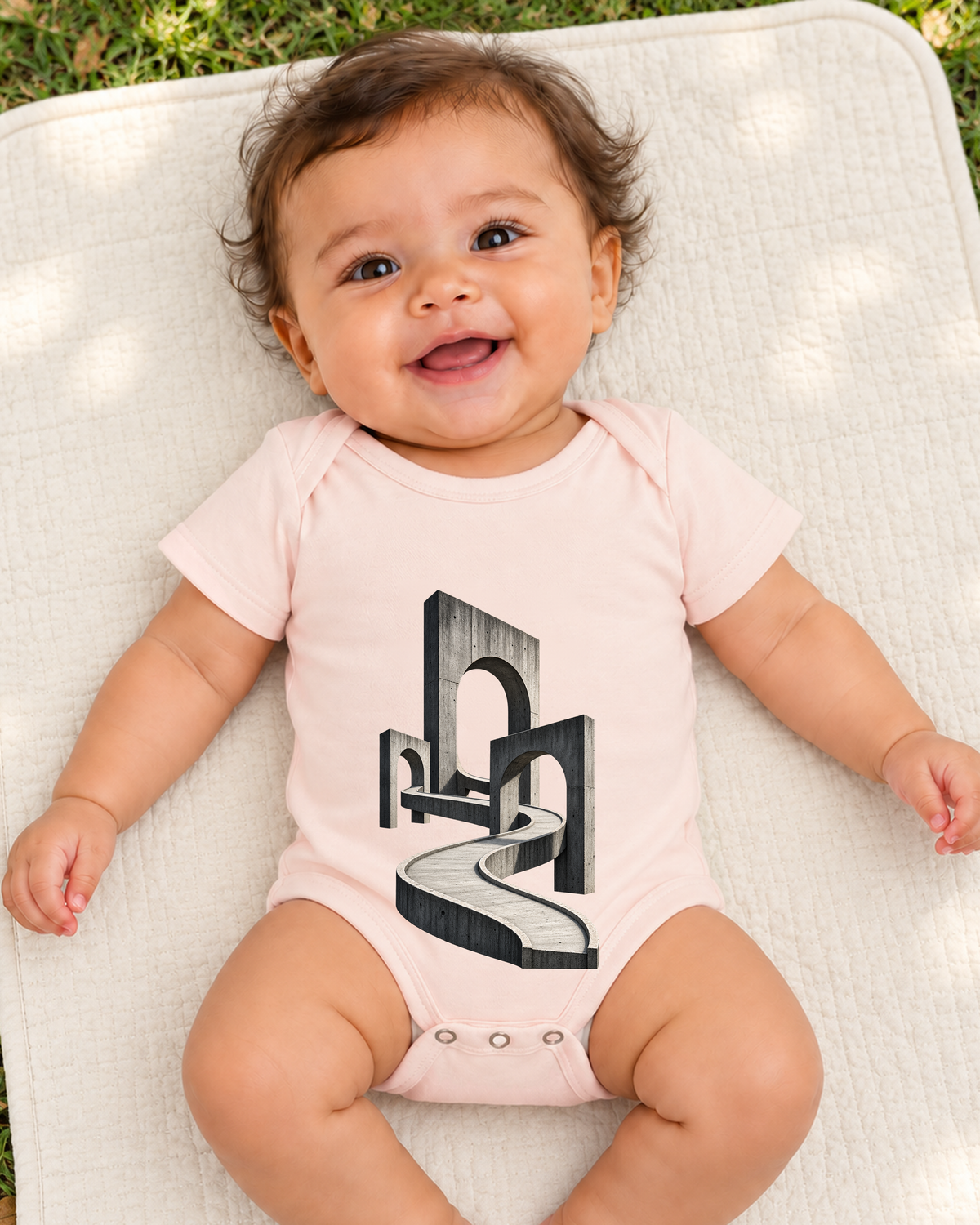 Body Infantil - Horizonte de Concreto, cor Rosa Bebê, modelo feminino, ambiente