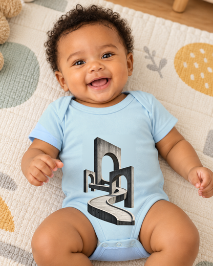 Body Infantil - Horizonte de Concreto, cor Azul Bebê, modelo masculino, ambiente