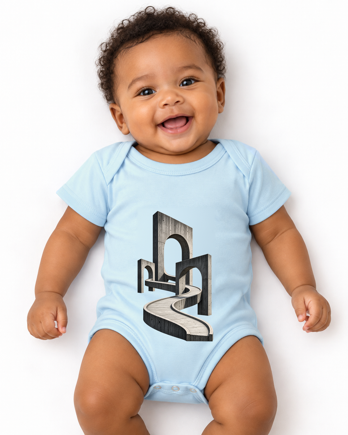 Body Infantil - Horizonte de Concreto, cor Azul Bebê, modelo masculino, estúdio