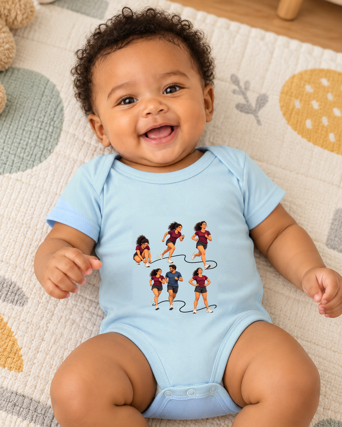 Body Infantil - Primeiro 5K, cor Azul Bebê, modelo masculino, ambiente