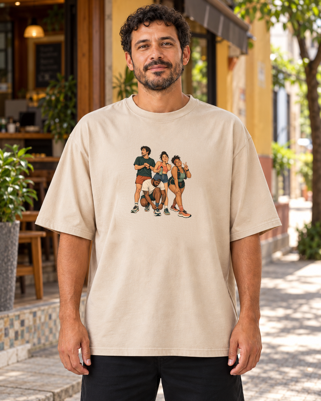Camiseta Oversized Foto Antes da Largada — homem em ambiente