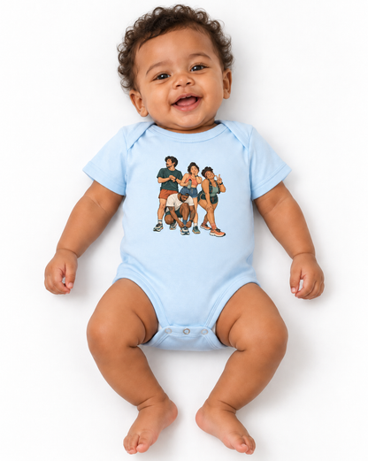 Body Infantil Foto Antes da Largada — menino em fundo branco, azul bebê