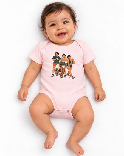Body Infantil Foto Antes da Largada — menina em fundo branco, rosa bebê