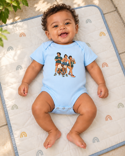 Body Infantil Foto Antes da Largada — menino em ambiente, azul bebê