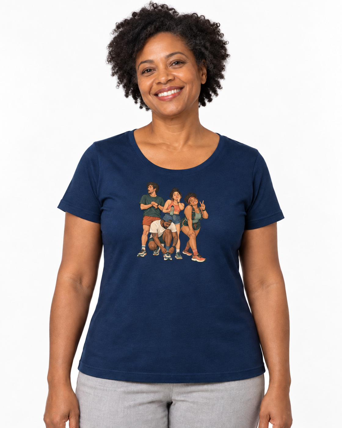 Camiseta Algodão Peruano Foto Antes da Largada — mulher em fundo branco
