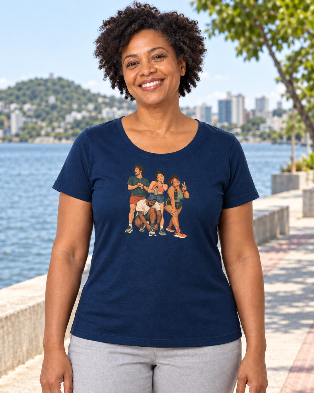 Camiseta Algodão Peruano Foto Antes da Largada — mulher em ambiente