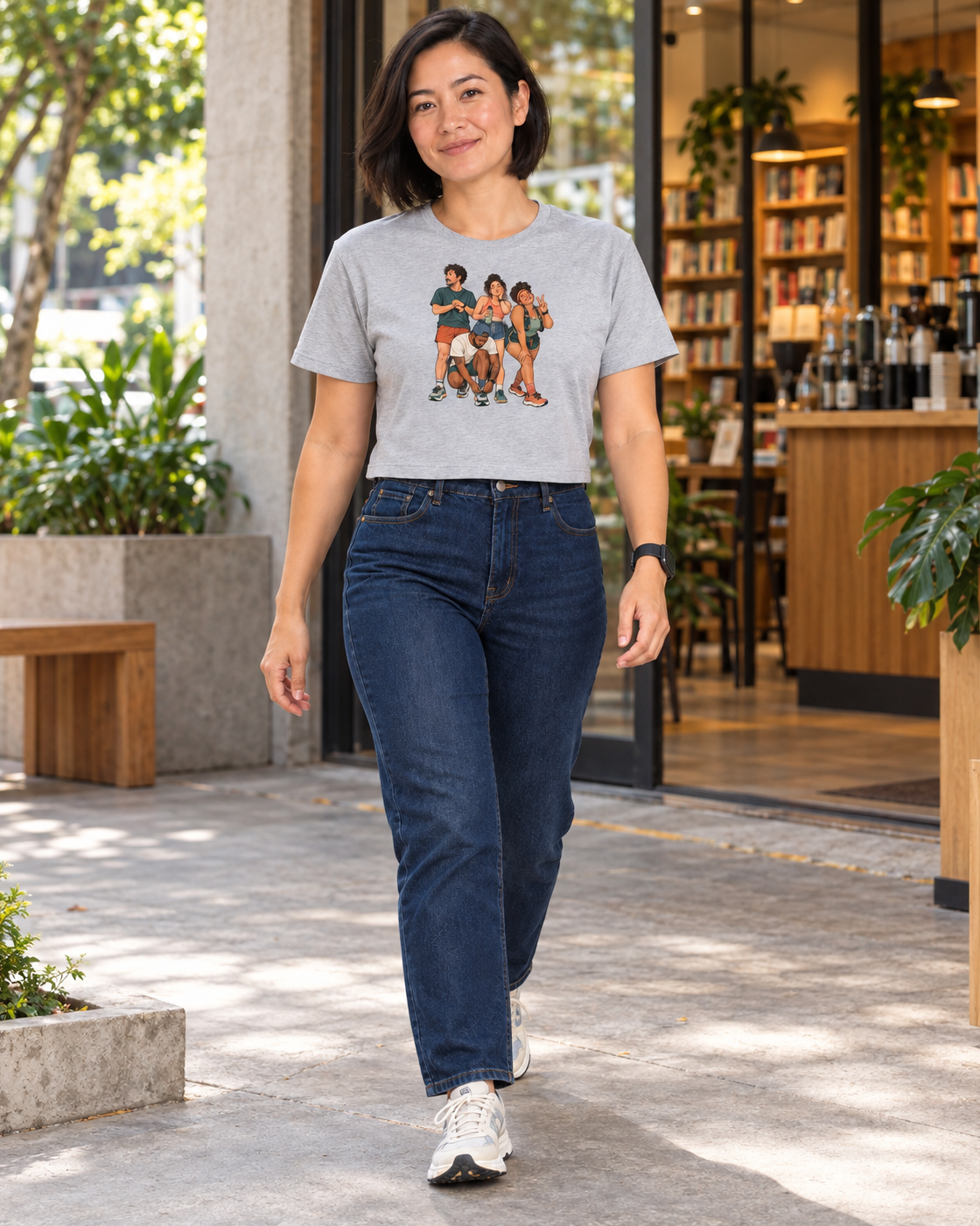 Cropped Foto Antes da Largada — mulher em ambiente, cinza