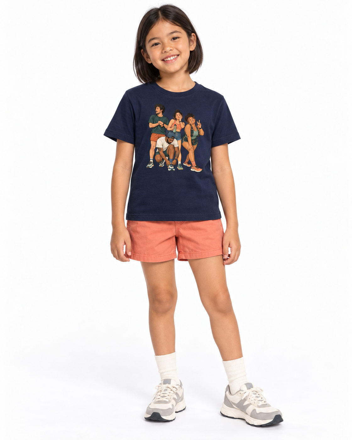 Camiseta Infantil Foto Antes da Largada — menina em fundo branco