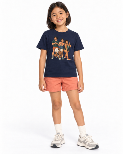 Camiseta Infantil Foto Antes da Largada — menina em fundo branco
