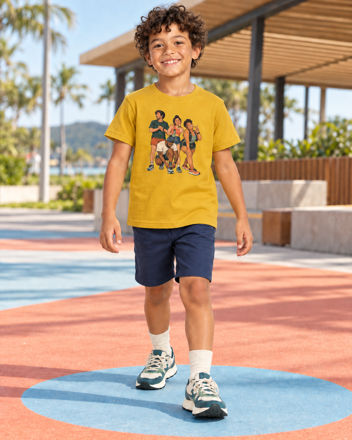 Camiseta Infantil Foto Antes da Largada — menino em ambiente