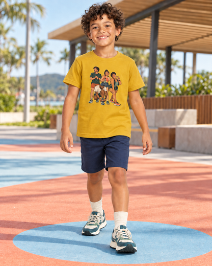 Camiseta Infantil Foto Antes da Largada — menino em ambiente