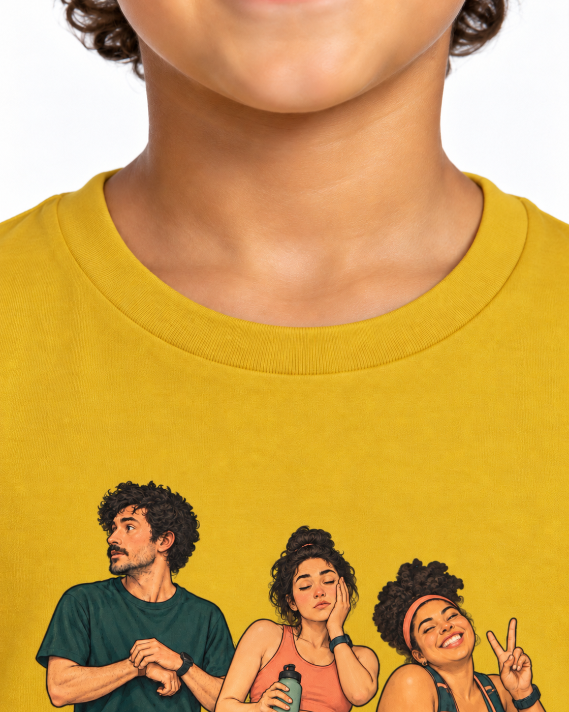 Camiseta Infantil Foto Antes da Largada — detalhe da gola