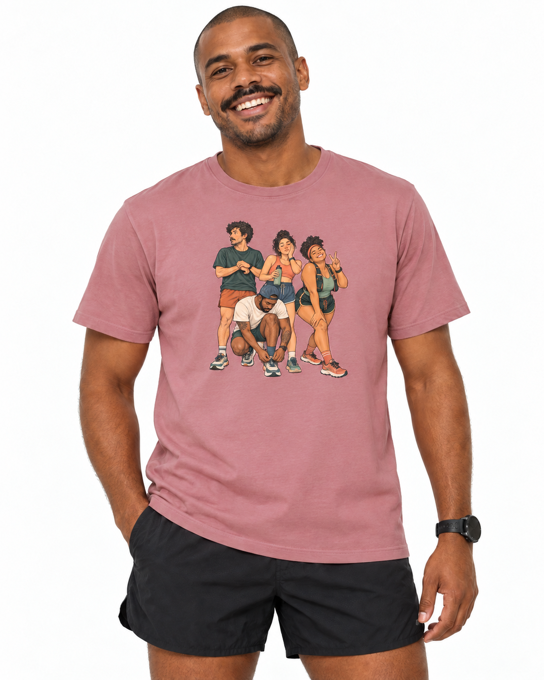 Camiseta Unissex Foto Antes da Largada — homem em fundo branco