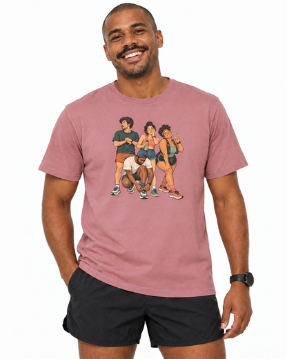 Camiseta Unissex Foto Antes da Largada — homem em fundo branco