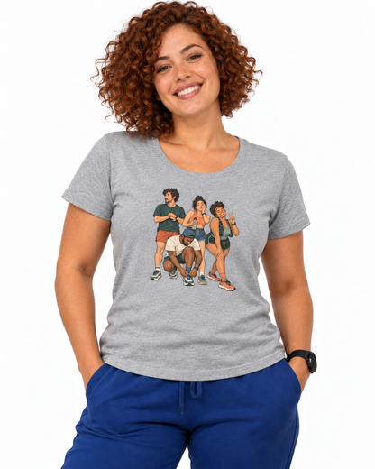 Camiseta Unissex Foto Antes da Largada — mulher em fundo branco