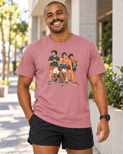 Camiseta Unissex Foto Antes da Largada — homem em ambiente