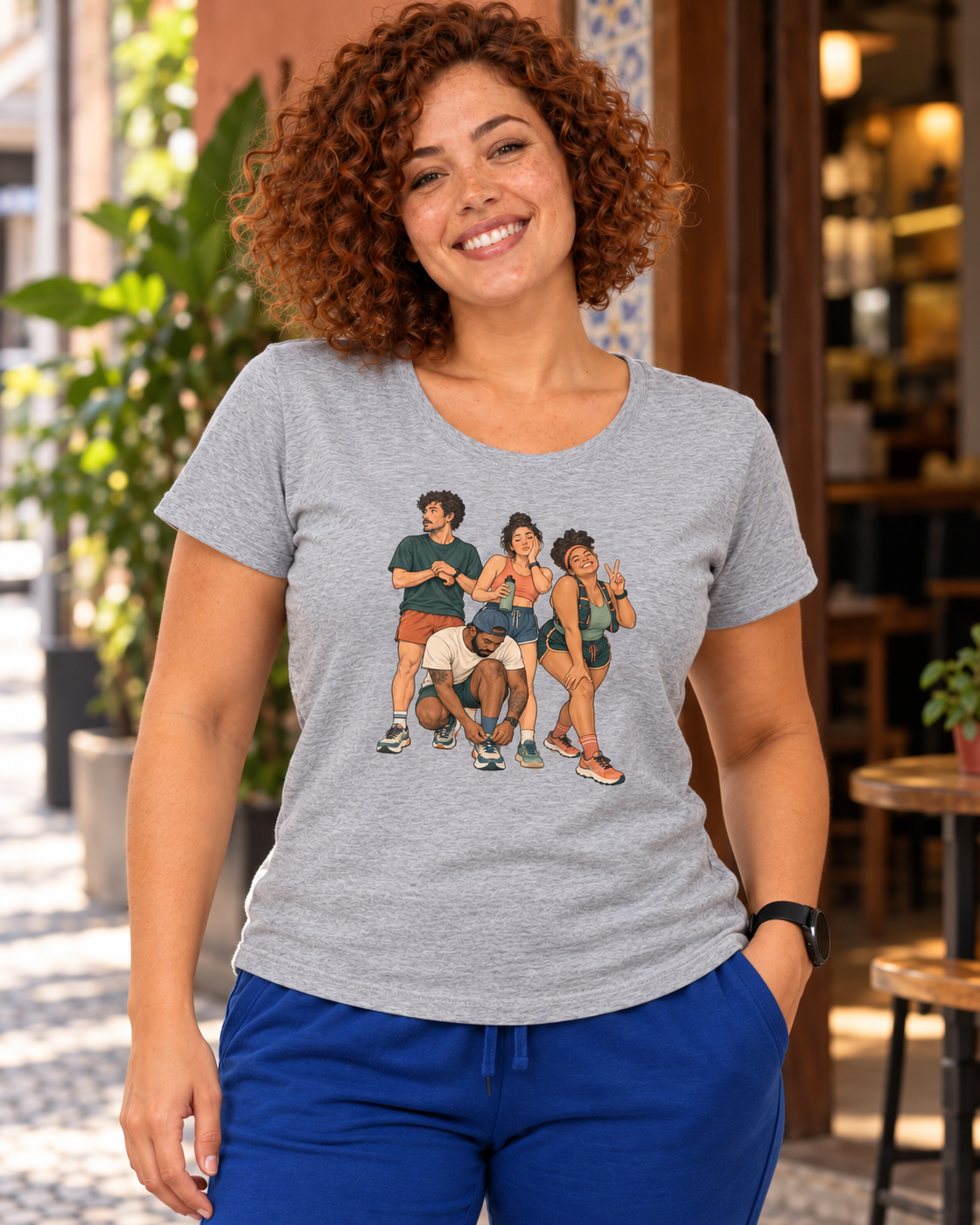 Camiseta Unissex Foto Antes da Largada — mulher em ambiente