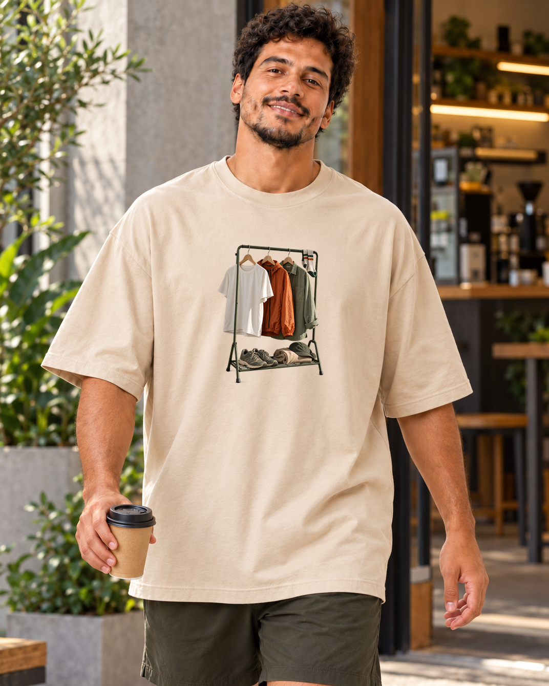 Camiseta Oversized Guarda-Roupa Runner — homem em ambiente