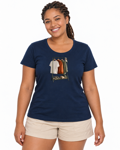 Camiseta Algodão Peruano Guarda-Roupa Runner — mulher em fundo branco