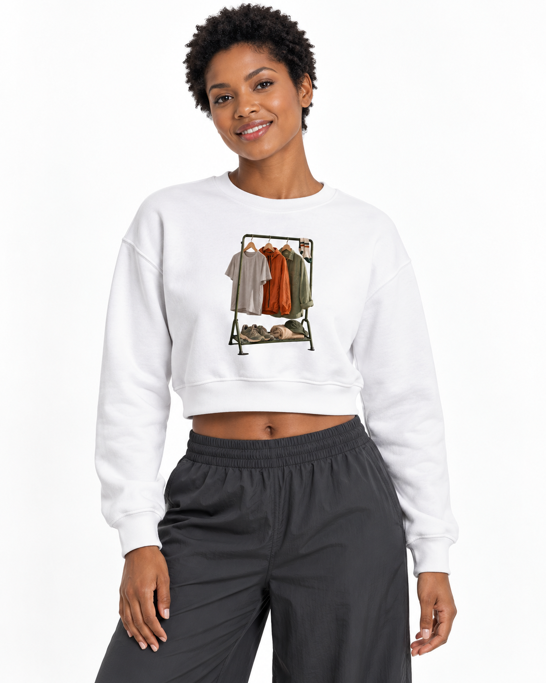 Cropped Moletom Guarda-Roupa Runner — mulher em fundo branco