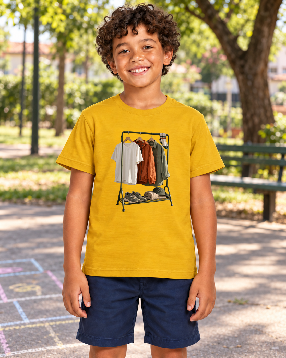 Camiseta Infantil Guarda-Roupa Runner — menino em ambiente