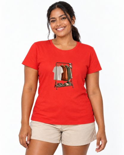Camiseta Unissex Guarda-Roupa Runner — mulher em fundo branco