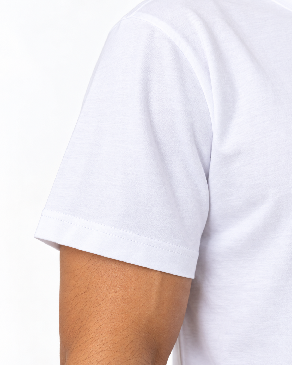 Camiseta Algodão Peruano Mesa de Encontro — detalhe da manga