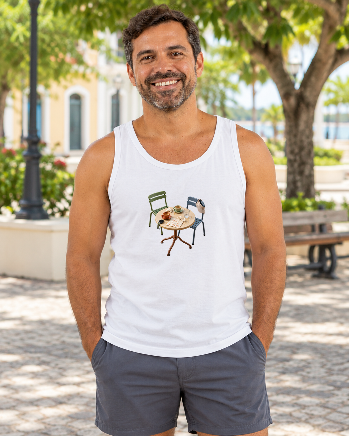 Regata Unissex Mesa de Encontro — homem em ambiente