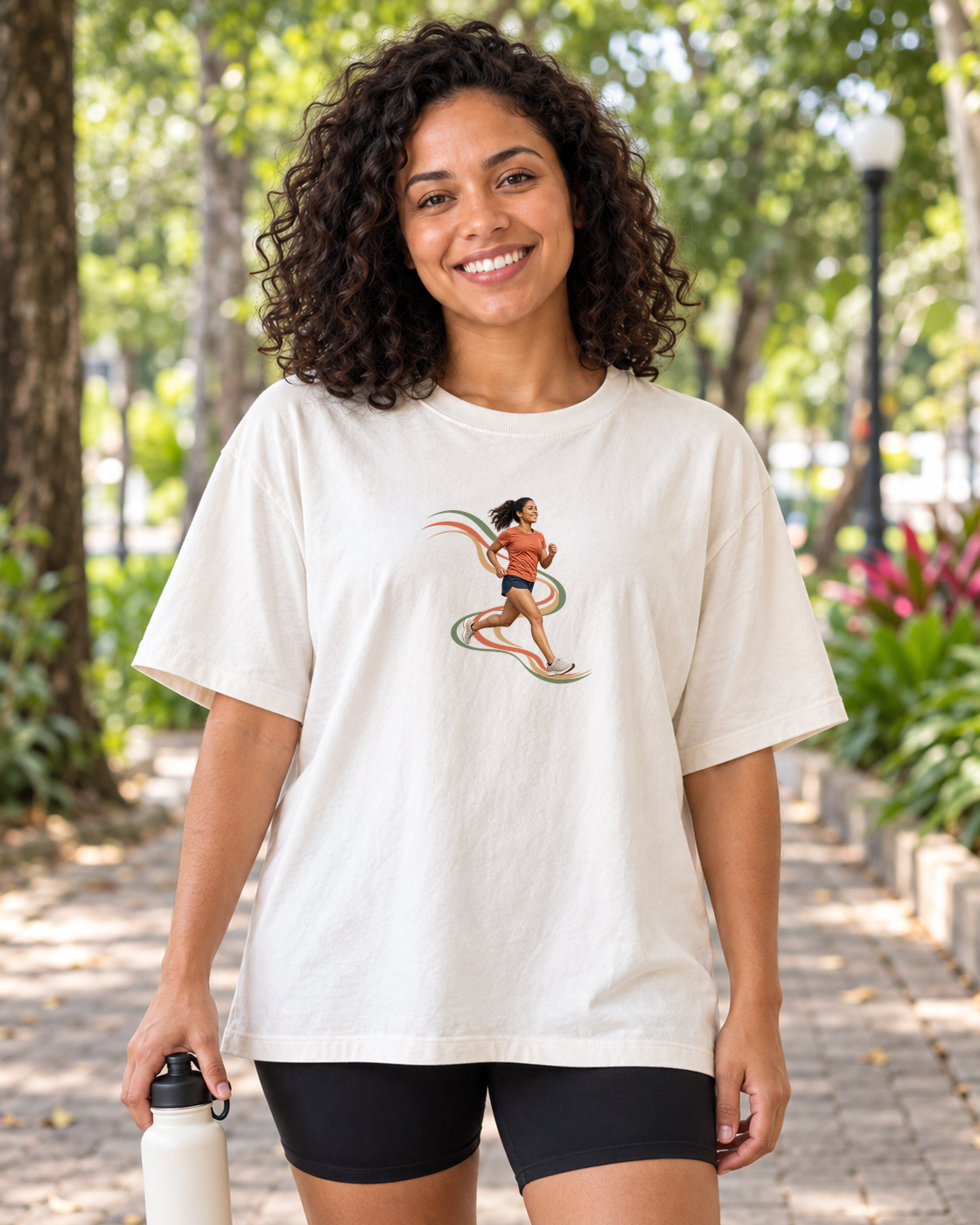Camiseta Oversized Clube Invisível — mulher em ambiente