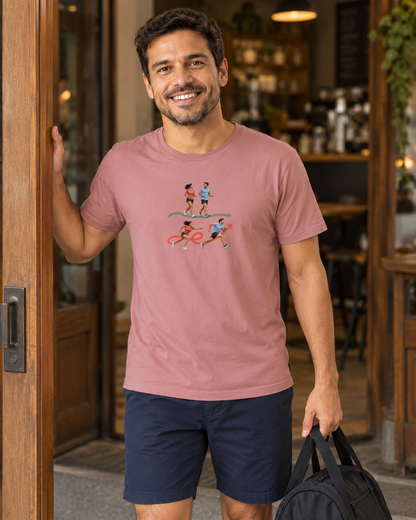 Camiseta Unissex Pace Combinado — homem em ambiente
