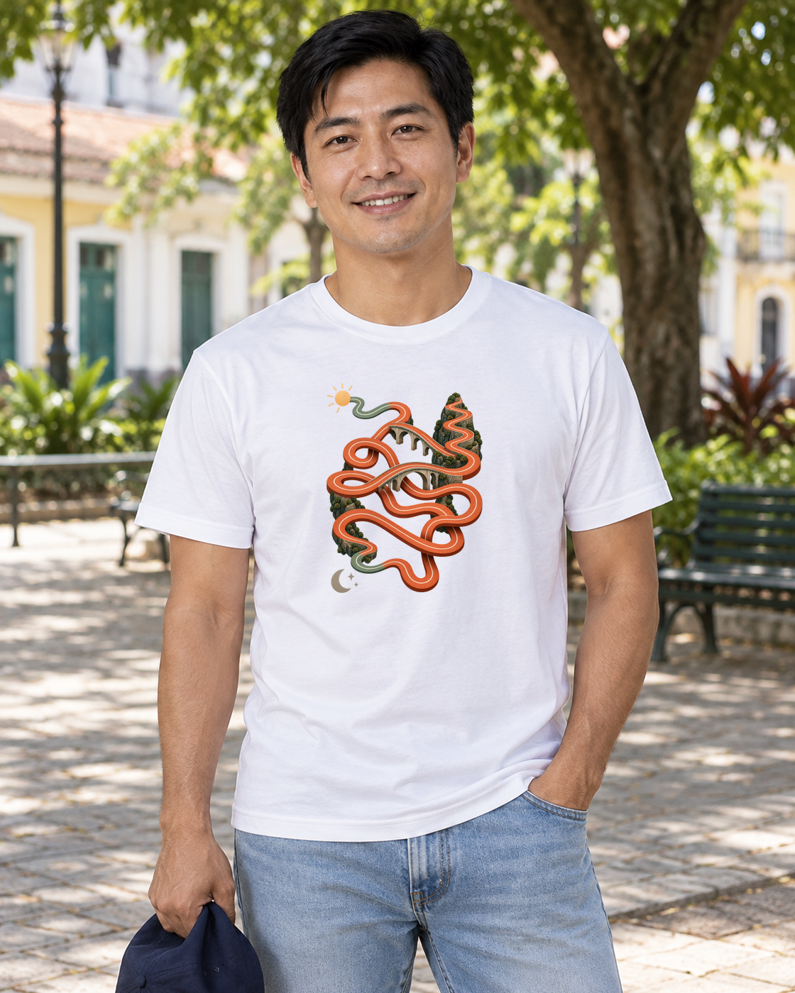 Camiseta Algodão Peruano Só um Trote — homem em ambiente