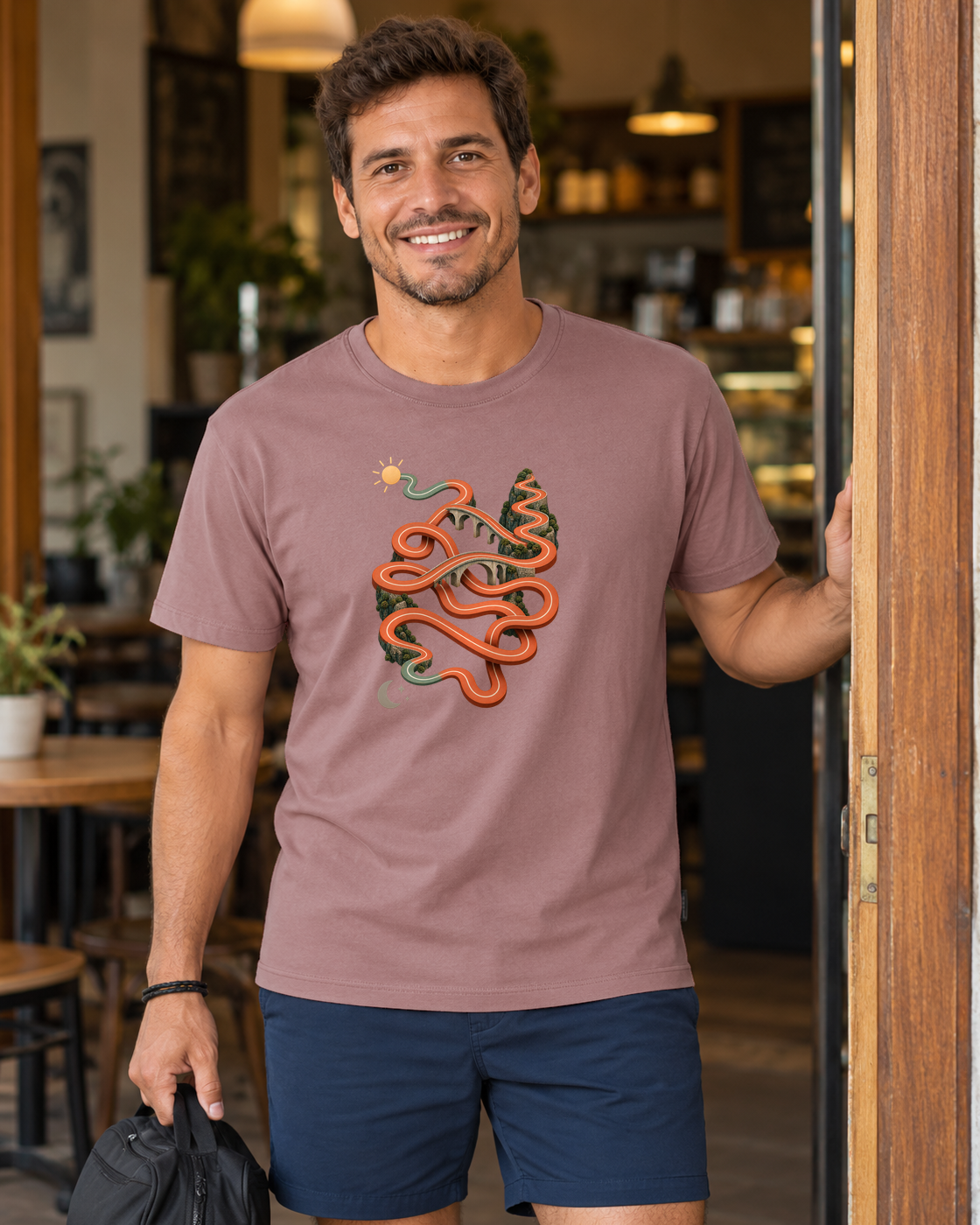 Camiseta Unissex Só um Trote — homem em ambiente