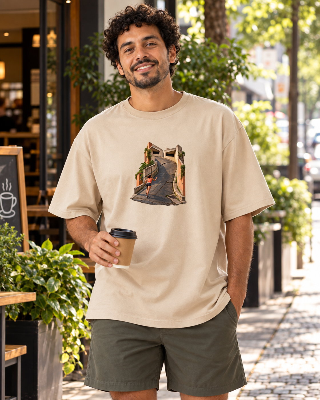 Camiseta Oversized A Ladeira Opina — homem em ambiente