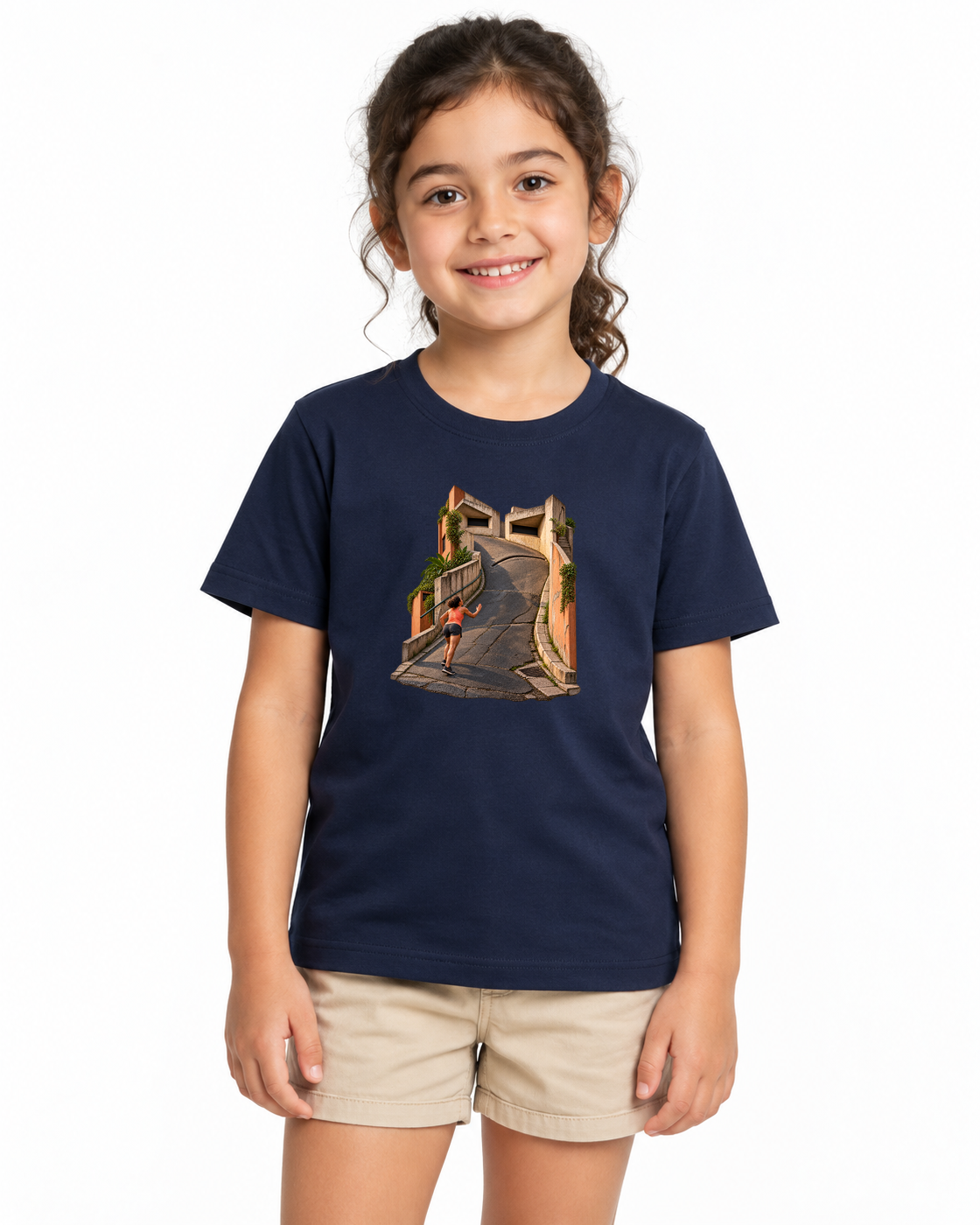 Camiseta Infantil A Ladeira Opina — menina em fundo branco