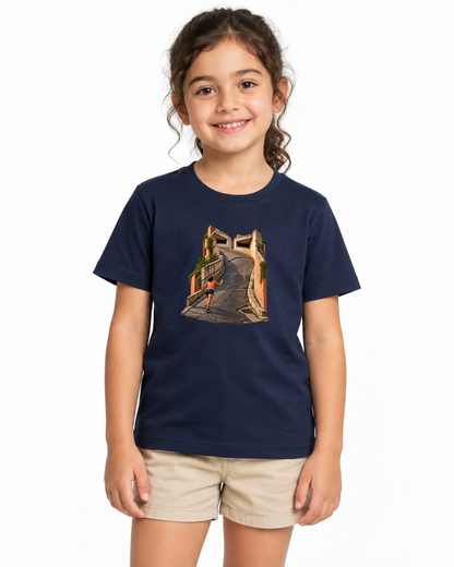 Camiseta Infantil A Ladeira Opina — menina em fundo branco