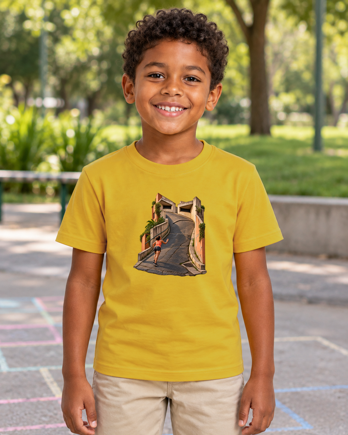 Camiseta Infantil A Ladeira Opina — menino em ambiente