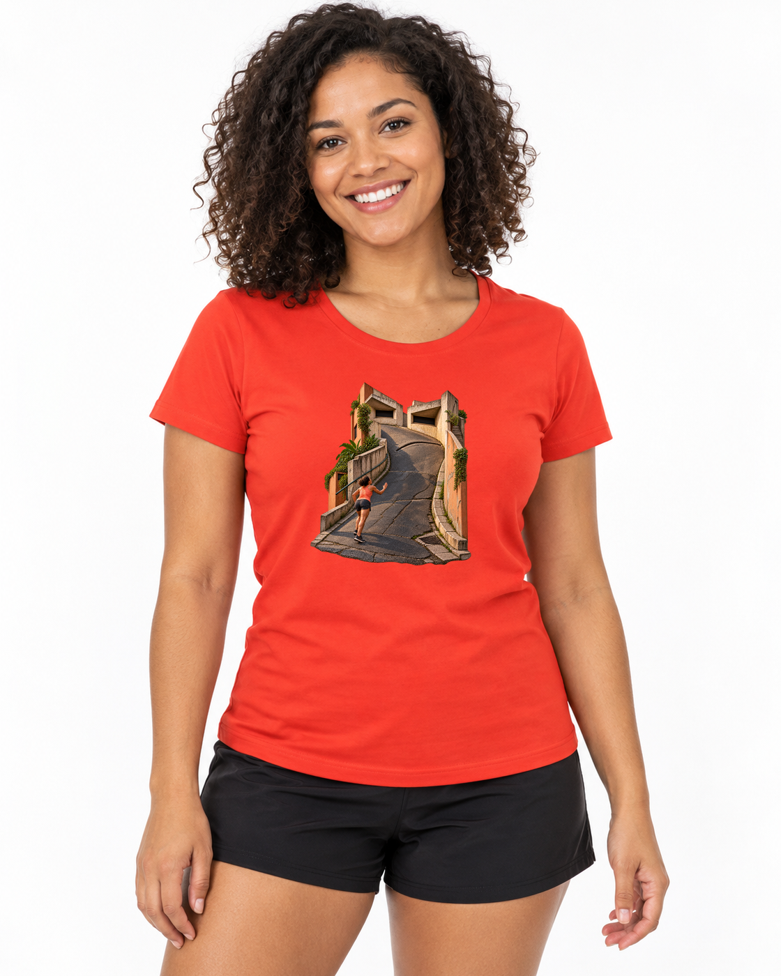 Camiseta Unissex A Ladeira Opina — mulher em fundo branco